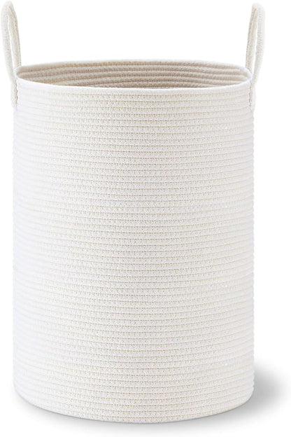 VIPOSCO Large Laundry Hamper, Tall Woven Rope Storage Basket for Blanket, Toys, Dirty Clothes in Living Room, Bathroom, Bedroom - 58L White