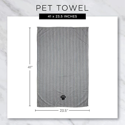 Bone Dry Pet Grooming Towel Collection Absorbent Microfiber X-Large, 41x23.5", Striped Black