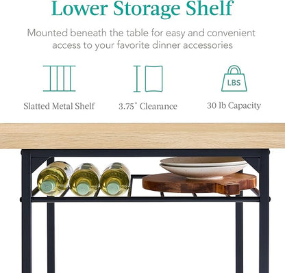 Best Choice Products 3-Piece Modern Dining Set, Space Saving Dinette for Kitchen, Dining Room, Small Space w/Steel Frame, Built-in Storage Rack - Natural/Black
