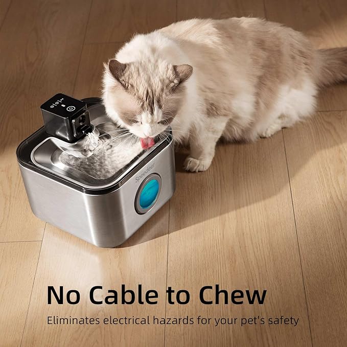 Wireless Cat Water Fountain Stainless Steel, 135oz/4L Pet Fountain Battery Operated, Cordless Running Water Dispenser for Cats & Dogs with Motion Sensor, Ultra Quiet, Multi-Filtration
