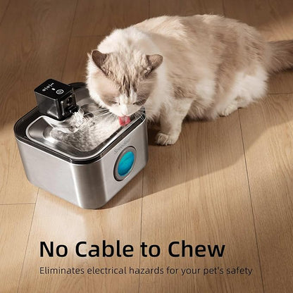 Wireless Cat Water Fountain Stainless Steel, 135oz/4L Pet Fountain Battery Operated, Cordless Running Water Dispenser for Cats & Dogs with Motion Sensor, Ultra Quiet, Multi-Filtration