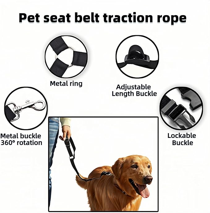 2-in-1 Car Seat Belt for Dogs, Headrest Dog Safety Harness & Leash - Adjustable Nylon Vehicle Pet Restraint, Tangle-Free Travel Solution for Small to Medium Dogs, 2-Pack