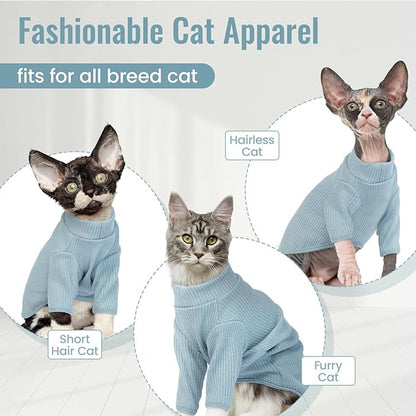 DENTRUN Sphynx Hairless Cats Shirt Pullover Kitten T-Shirts, Breathable Cat Wear Turtleneck Sweater Adorable Cat's Clothes Vest Pajamas Jumpsuit