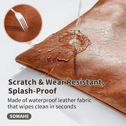 SOMAHE Waterproof Leather Dog Bed, Bolster Couch, 24x19x9 Grey | Wipe-Clean Waterproof Leather + Removable Cushion: raised bolsters create a cozy bed for small-medium dogs.