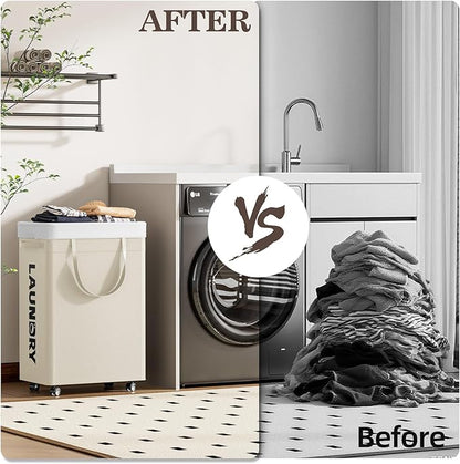 YECAYE 75L Rolling Laundry Hamper, Easy-to-Assemble Clothes Hamper with Wheels, Rolling Dirty Clothes Basket, Slim Basket for Bedroom, Bathroom, or Laundry Room, Beige