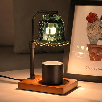 Candle Warmer Lamp Timer for Women Mom, House Warming Gifts New Home Decor, Modern Farmhouse Decor, GreenColorful Glass Flower Candle Warmer for Jar Candles with 2 Bulb