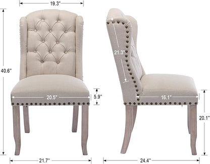 DUOMAY Modern Tufted Dining Chairs Set of 6, Linen Upholstered Dining Room Chairs Armless Guest Side Chair for Kitchen Dining Room, Wingback Accent Chairs with Solid Wood, Beige