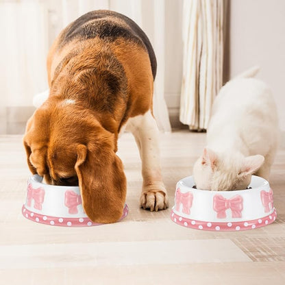 Reallnaive 1 Pcs Pink Bow Ceramic Bowl for Small Dog and Cat Cute Bowtie Pet Bowl for Food Water Macaron Pink Dish Pets Feeding Bowls Suitable Small Cat Dogs