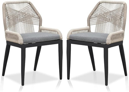 PURPLE LEAF Patio Dining Chair Set 2 Pieces Aluminum Modern Furniture Seating for Garden Kitchen Porch Outdoor Wicker Dining Chairs with Cushions, Dark Grey