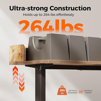 Agilestic L Shaped Standing Desk, Adjustable Height Corner Gaming Desk with Shelf, Sit Stand Up Desk, 63 x 55 Inch Home Office Computer Table, Rustic Brown