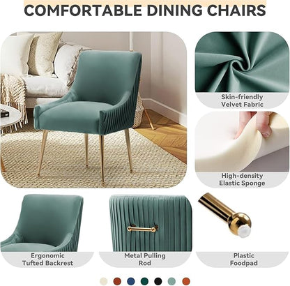 Dining Chairs, Accent Chairs Set of 4, Modern Upholstered Kitchen Dining Room Chairs with Gold Legs, Fabric Tufted Velvet Living Room Chairs for Reception Room Bedroom Guest Room (Green)