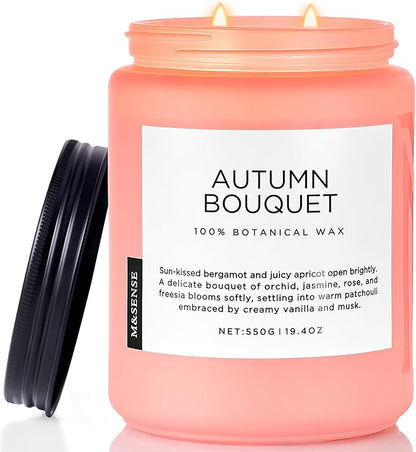 M&SENSE Fall Candle Autumn Flower Scented, Large 19.4oz Natural Soy Wax 110 Hours Burn Time Clean Non Toxic Candle Classic 2 Wicks Gifts