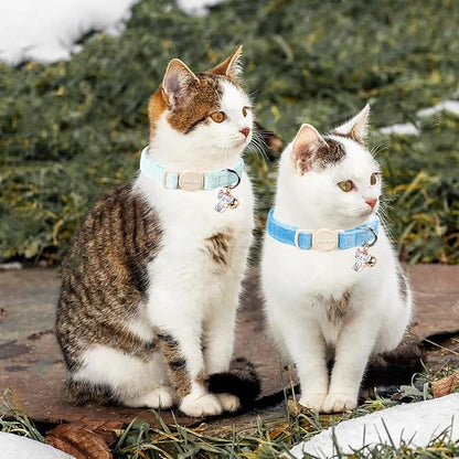 ARING PET 2 Pack Cat Collar-Cute Cotton Cat Collar with Bell & Pendant, Adjustable Blue Green Kitten Collars with Safety Buckle for Girl and Boy Pets