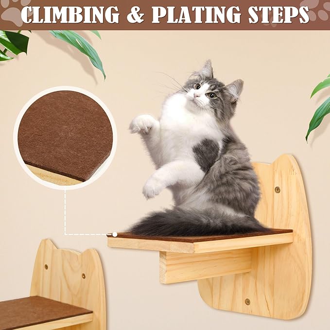 Calmbee Cat Wall Shelves, Cat Wall Furniture 70" Cat Bridge Wall Mount Cat Perch Wooden Hammock Cat Tree Cat Climber Cat Cloud Shelf Board Cats Bed