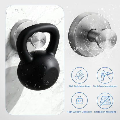 Suction Cup Hooks Stainless Steel Shower Hooks No Drill Towel Hooks Removable Wreath Hanger for Front Door, Bathroom Wall, Kitchen, Glass, Mirror (2 Pack)