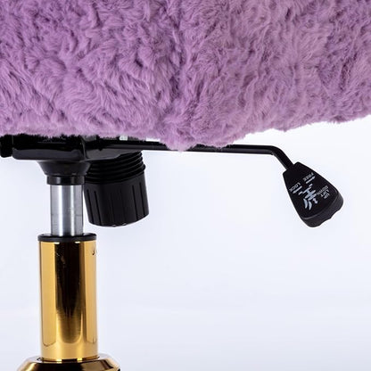 Goujxcy Faux Fur Home Office Teddy Fabric Swivel Chair - Height Adjustable Purple Elegant Vanity Chair for Teen Girls