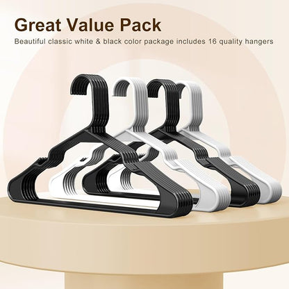 HOUSE DAY Plastic Hangers 16 Pack - Adult Clothes Hangers Black - Space Saving, Non-Slip, Durable & Sturdy Hanger with Shoulder Grooves for Closet, Perfect Slim Coat Hanger - Ganchos para Colgar Ropa