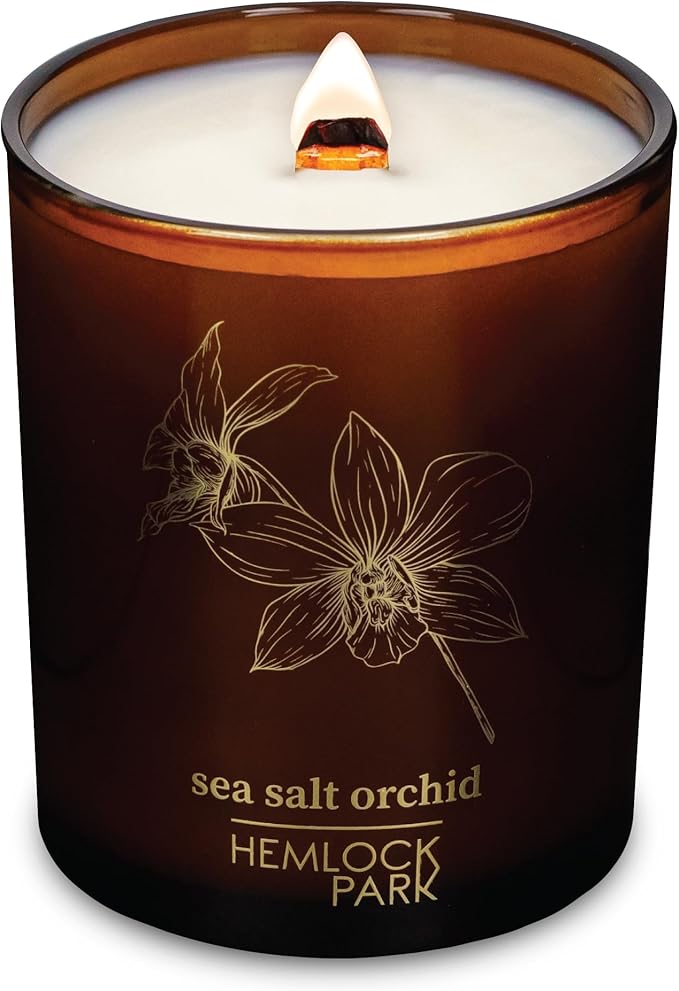 Hemlock Park Wood Wick Candle Handcrafted with Natural Coconut Wax and Essential Oils (Standard 7.2 oz, Sea Salt Orchid)