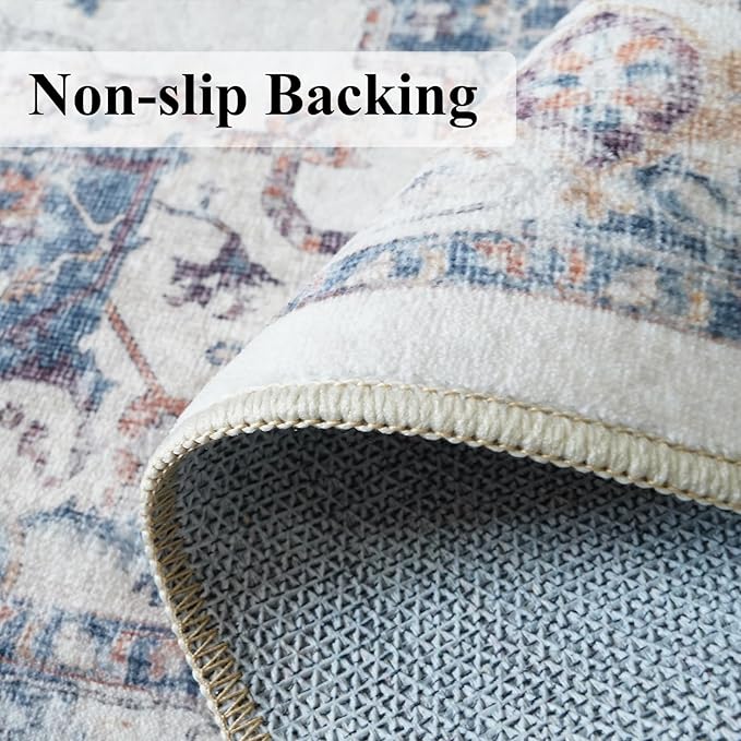 2x4 Washable Kitchen Runner Rug: Vintage Non-Slip Low Pile Entryway Area Rugs Thin Light Weight Carpet for Nursery Bedroom Soft Water Resisitant Floor Mat for Bathroom Laudry Room(2x4,Brick)