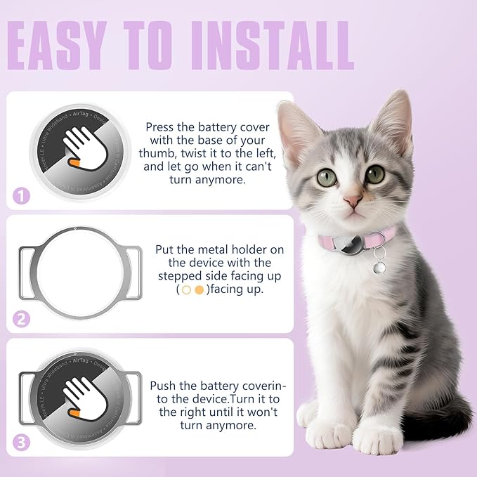 AirTag Cat Collar, Ultra Elastic Cat Tracker Collar, Airtag Holder Compatible with Apple Air Tag, [Lightweight & Scratch Resistant] Adjustable Stepless GPS Pet Collar for Cats Kittens, Purple