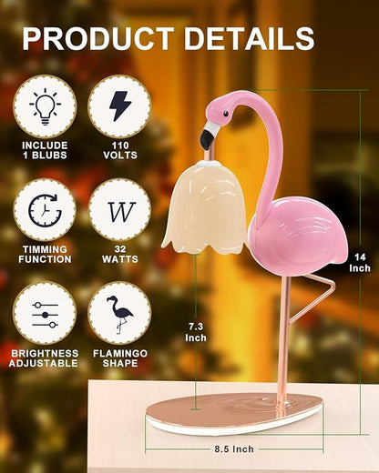 CODOGOY Fragrance Candle Warmer Flamingo Lamp with Timer, Dimmable, Halogen, Polished, Pink, for Home Decor 6.69 x11 x15.35 in
