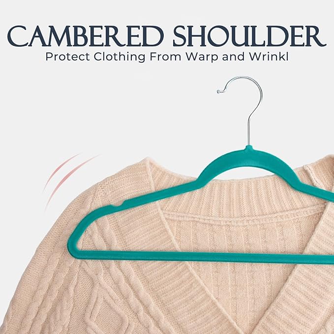 HOUSE DAY Mint Green Velvet Hangers 60 Pack, Non Slip Clothes Felt Hanger Heavy Duty for Coat, Premium Slim Space Saving Suit Hangers for Closet Organizer, 360° Rotating Silver Hook