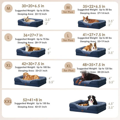 EHEYCIGA Orthopedic XL Dog Bed for Large Dog, Memory Foam Dog Couch, Navy | 48x35 Inch Extra Large Sized Dog Sofa with Sides, Waterproof Liner & Washable Removable Cover, Bolster Pet Couch
