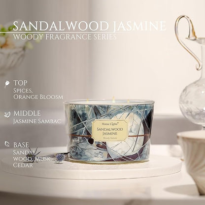 HomeLights Soy Wax Candles for Home Scented, 4-Wick Candles in Sandalwood Jasmine Scented, Industrial Chic Aromatherapy Candles Gift for Parties, Relaxing, 18oz