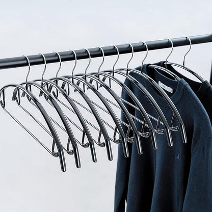 16.5 Inch Black No Shoulder Bumps No Mark Non-Slip Rubber Coated Contour Meta Hanger for Sweater T-Shirt Suit Coat Uniform with Pants Bar Pack of 10