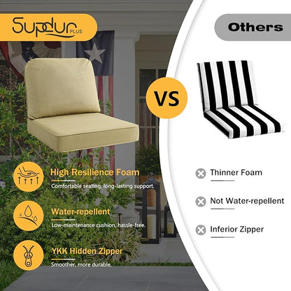 Outdoor Cushions for Patio Furniture Set of 2, 24"x24" Water Repellent Chair Cushions Removable Seat Bottom & Back Cushion Covers for Chair, Sofa, Couch, Warm Taupe