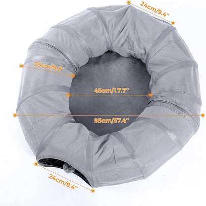PAWZ Road Cat Tunnel Bed Large Cat Donut Tunnel for Indoor Cats, Collapsible Cats Tube with Central Mat, Peek Hole and Cat Toy Hanging Balls