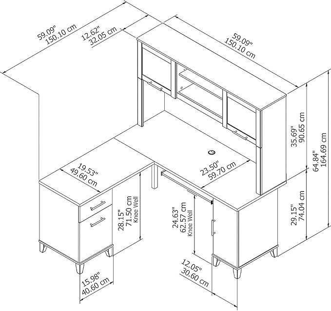 Bush Furniture File Drawer Accommodates Letter-Size documents While Box Drawer Stores Office Supplies and Utensils