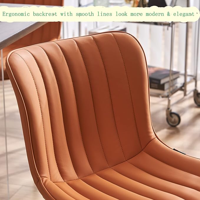 YOUNUOKE Dining Chairs Set of 2 Camel Mid Century Modern Kitchen Chairs Armless Faux Leather Upholstered Dinner Side Chair with Back for Guest Reception Living Room, Matte Orange
