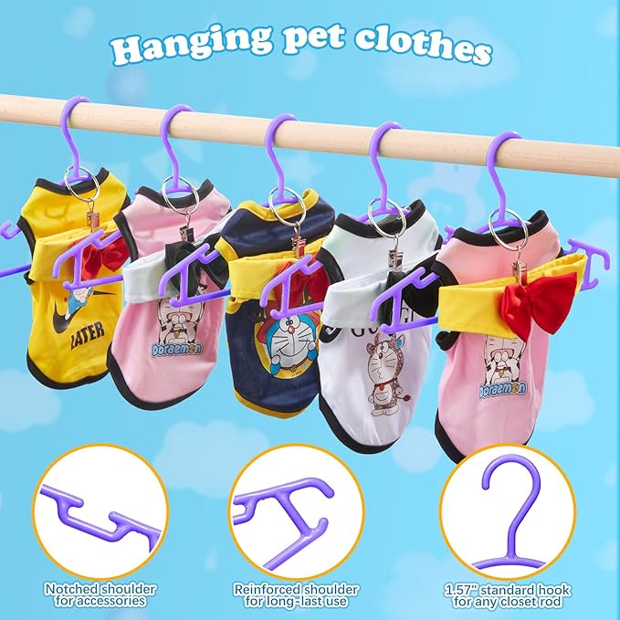 Baby Hangers with Metal Ring Clips, Children Plastic Hanger for Kids Pants Clothes Closet, 20 Pack, Purple