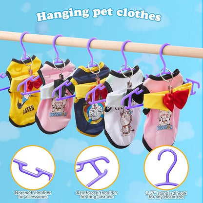Baby Hangers with Metal Ring Clips, Children Plastic Hanger for Kids Pants Clothes Closet, 20 Pack, Purple
