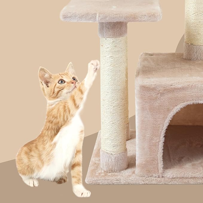 FISH&NAP Cute Cat Tree Kitten Cat Tower for Indoor Cat Condo Sisal Scratching Posts with Jump Platform Cat Furniture Activity Center Play House Beige