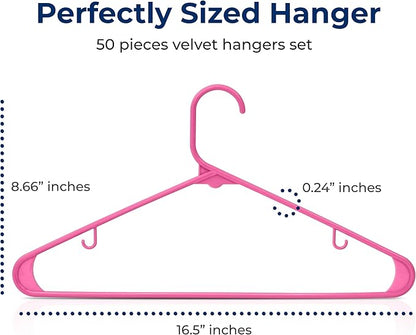 SereneLife 50 Pack Plastic Hangers, Non-Slip, Space-Saving Closet Organizers, Durable and Strong for Shirts, Sweaters, Hoodies, Kids Clothes & Dresses, Ultra-Thin, Lightweight