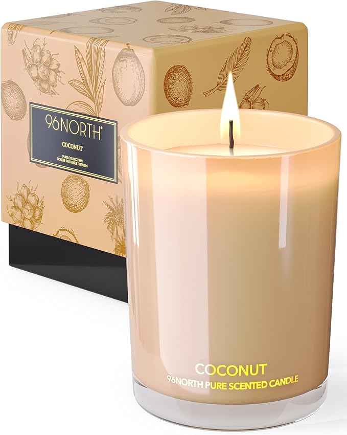 96NORTH | Pure Coconut Candle | 100% Natural Soy Wax | One Wick Jar Candle | Natural Fragrance Technology | Non Toxic | Up to 35 Hours Burning Time | Aromatherapy Gift for Men and Women