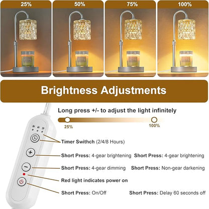 Briever Dimmable Candle Warmer Lamp with Timer, Height Adjustable Electric Candle Wax Warmer, Christmas Birthday Gifts for Women Mom, House Warming Gifts New Home Room Decor, Silver Solid Wood Base