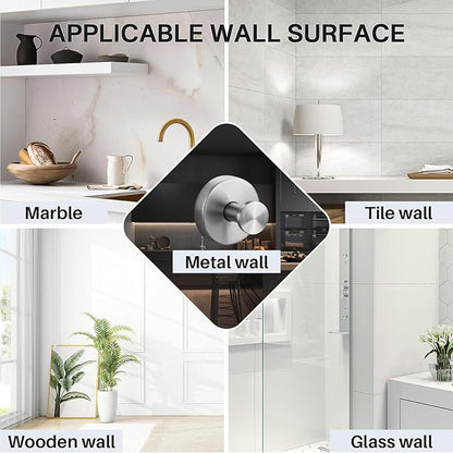 Suction Cup Hooks Stainless Steel Shower Hooks No Drill Towel Hooks Removable Wreath Hanger for Front Door, Bathroom Wall, Kitchen, Glass, Mirror (2 Pack)