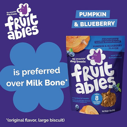 Fruitables Baked Dog Treats, Healthy Pumpkin Treat for Dogs, Low Calorie & Delicious, No Wheat, Corn or Soy, Made in the USA, Pumpkin and Blueberry Flavor, 7oz