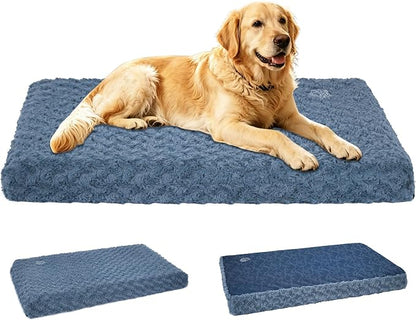 EMPSIGN Dog Bed Mat Crate Pad Mattress, Ultra Soft Pet Kennel, Navy, XL | Reversible(Cool & Warm), Waterproof Linings, Removable Machine Washable Cover, for 42" Dog Crate, Soft Rose Plush/Canvas