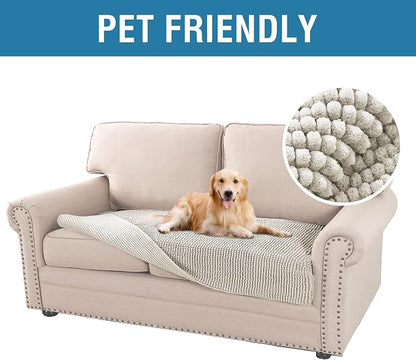 H.VERSAILTEX Plush Chenille Dog Bed Cover Thick Soft Sofa Covers Loveseat Cover for 2 Cushion Couch Anti Slip Couch Cover Furniture Protector for Dog, Pet, Cat (35" x 62", Oatmeal)