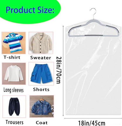 20 Pack (18x 28In) Plastic Clear Clothes Covers,For children's clothes，Dry Cleaners Bags Hanging Clothing Covers Clear Garment Bags Hanging Dust-proof Clothing Protector Covers.