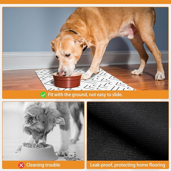 KOOLTAIL Dog Food Mat, Absorbent Pet Feeding Mat for Food and Water Bowls, Placement Pad for Floors with Waterproof Rubber Backing, Quick Dry Water Dispenser Mat for Dogs Puppy Cats, Large, 17"x28"