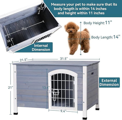 Petsfit Small Dog House for Small Dogs Indoor, Wooden Dog House with Elevated Floor&Anti-Slip Bottom, 31.5''L×21.5''W×21''H
