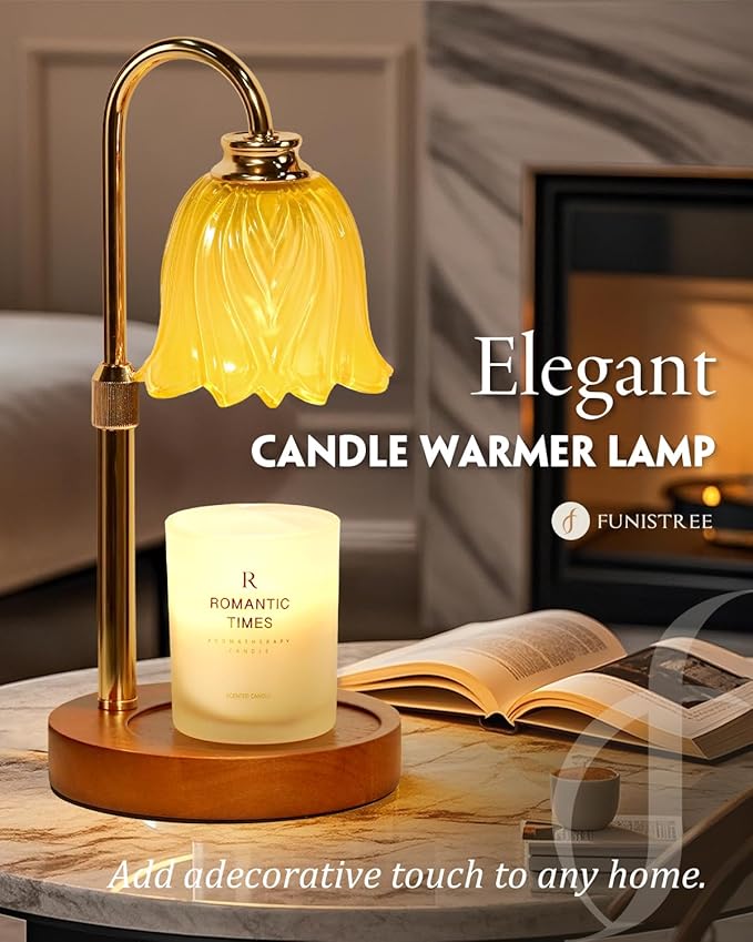 Candle Warmer Lamp, Gold Candle Lamp Warmer with Timer & Dimmer with 2 Bulbs, Dimmable, Christmas Gifts for Women Mom, House Warming Gifts New Home Bedroom Decor, Height Adjustable