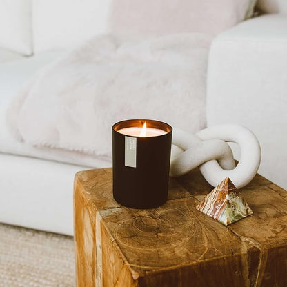 Calyan Wax Co. Smoke & Leather Scented Candle - 75 Hour Burn - Luxury Non Toxic Soy Wax Candles - Long Lasting Black Tumbler Jar Candle for Home - 10.2oz
