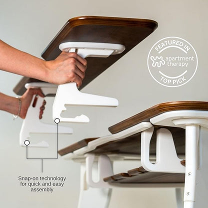 HOEK Desk Bundle, 47.5" x 23", Modular Collapsible Workstation with SNAP Assembly, Monitor Shelf, Under Shelf, Side Hook and Wall Cleat, Portable Folding Computer Desk for Home Office (Walnut/White)