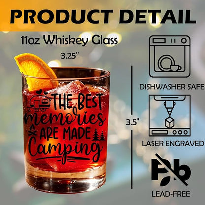Rv Traveler Gifts Old Fashioned Whiskey Glasses, Camper Gifts for Rv Owner, The Best Memories are Made Camping 10 oz Rocks Barware Cup for Cocktail Drinks Scotch Bourbon Liquor
